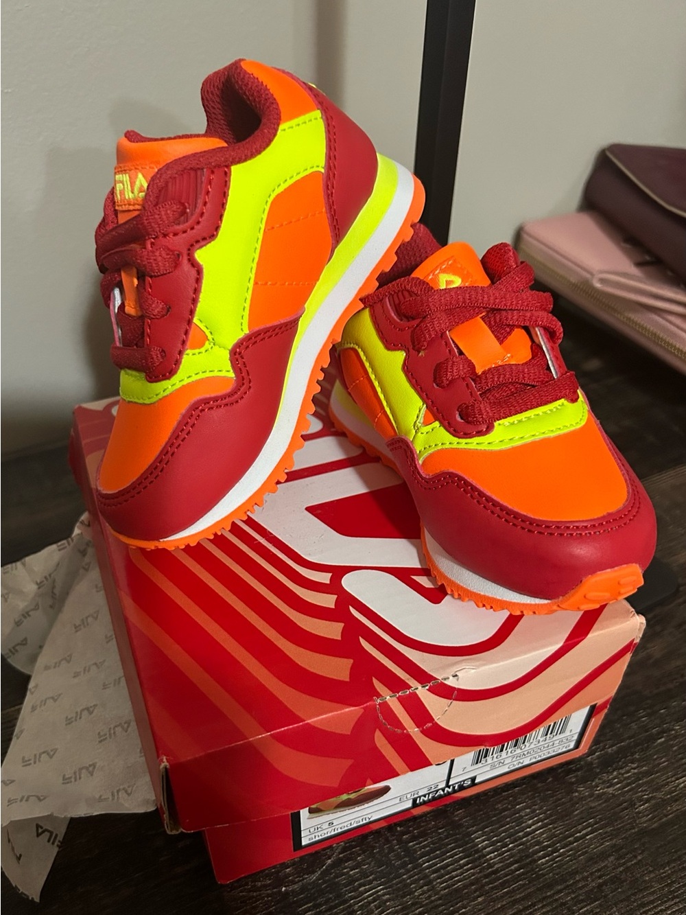 Fila Kids Red, Neon Orange & Neon Yellow Athletic Sneakers